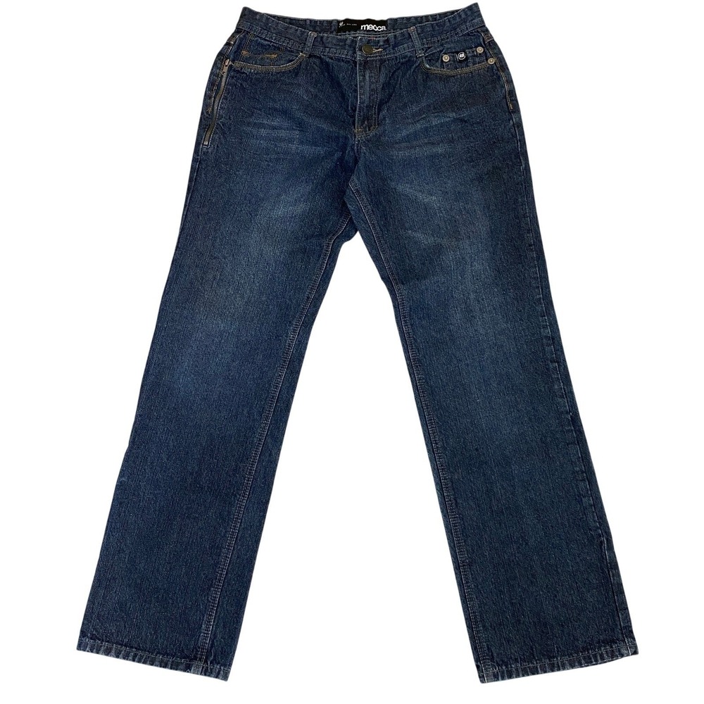 MECCA Jeans Men 36x34 (36x33) Dark Wash 90s Y2K Straight Leg Blue Denim Slim Fit